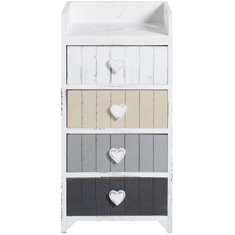 Mobili Rebecca – Chiffonnier 4 tiroirs en bois gris et blanc – Style shabby chic – Dimensions 72x35x27 cm – Rangement élégant pour vêtements et accessoires