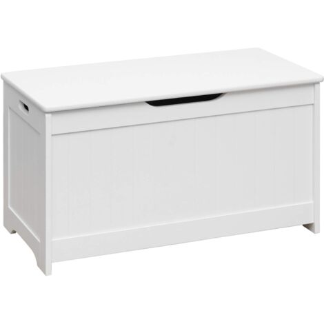 Mobili Rebecca – Coffre de rangement banc 80x40x44,5 cm – MDF blanc – Couvercle supportant jusqu'à 65 kg – Charnières autobloquantes pour accès facile