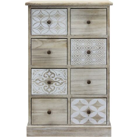 Mobili Rebecca – Commode chiffonier 8 tiroirs en bois de paulownia – Dimensions H 80,5 x L 53,5 x P 25 cm – Style shabby vintage pour entrée ou salle de bain
