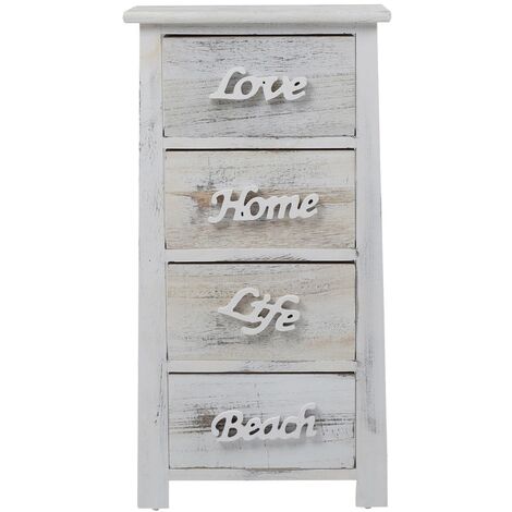 Mobili Rebecca – Chiffonnier 4 tiroirs en bois de Paulownia blanc shabby chic – Dimensions h 73cm x l 37cm x p 27cm – Meuble de rangement élégant