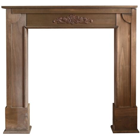 Mobili Rebecca – Encadrement cheminée décoratif en bois de Paulownia marron shabby – Dimensions 100x105x21 cm – Compatible bioéthanol et électrique