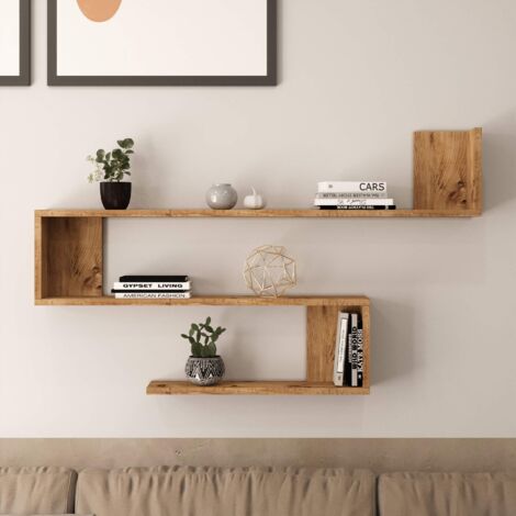 Mobili Rebecca – Étagère murale 71,5x120x14,5 cm – Panneau de particules mélaminé chêne clair – Montage simple avec instructions – Design moderne pour livres et décorations