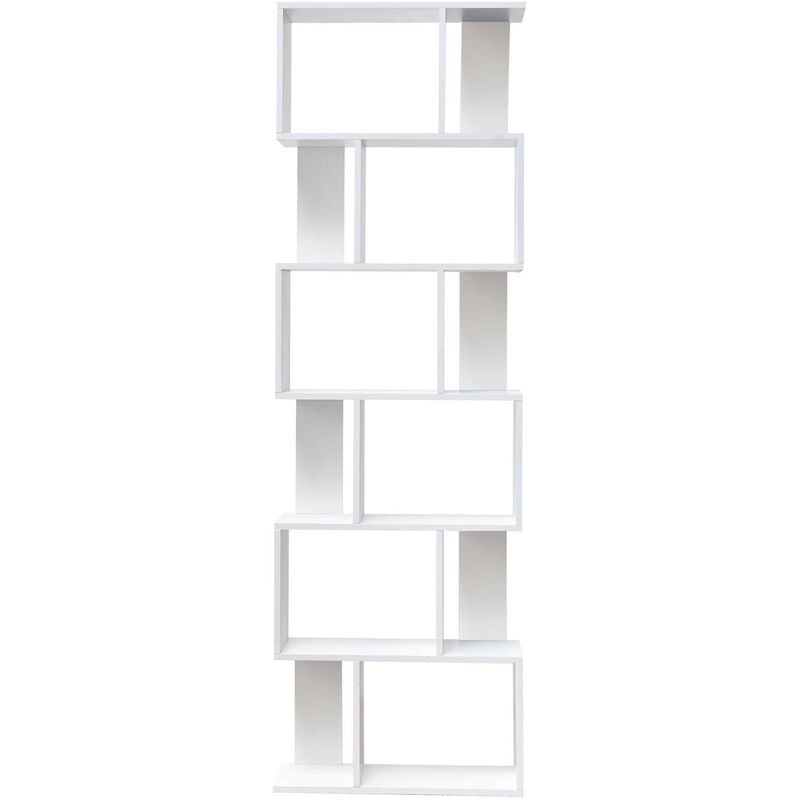 Mobili Rebecca - Rebecca Mobili Bibliothèque Blanche moderne avec 6 étagères en Bois pour Bureau Salon