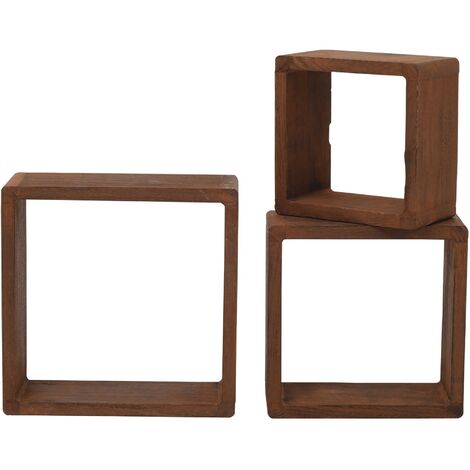 Mobili Rebecca – Lot de 3 étagères murales carrées en bois sombre – Dimensions 26x26x9 cm – Design vintage pour rangement décoratif