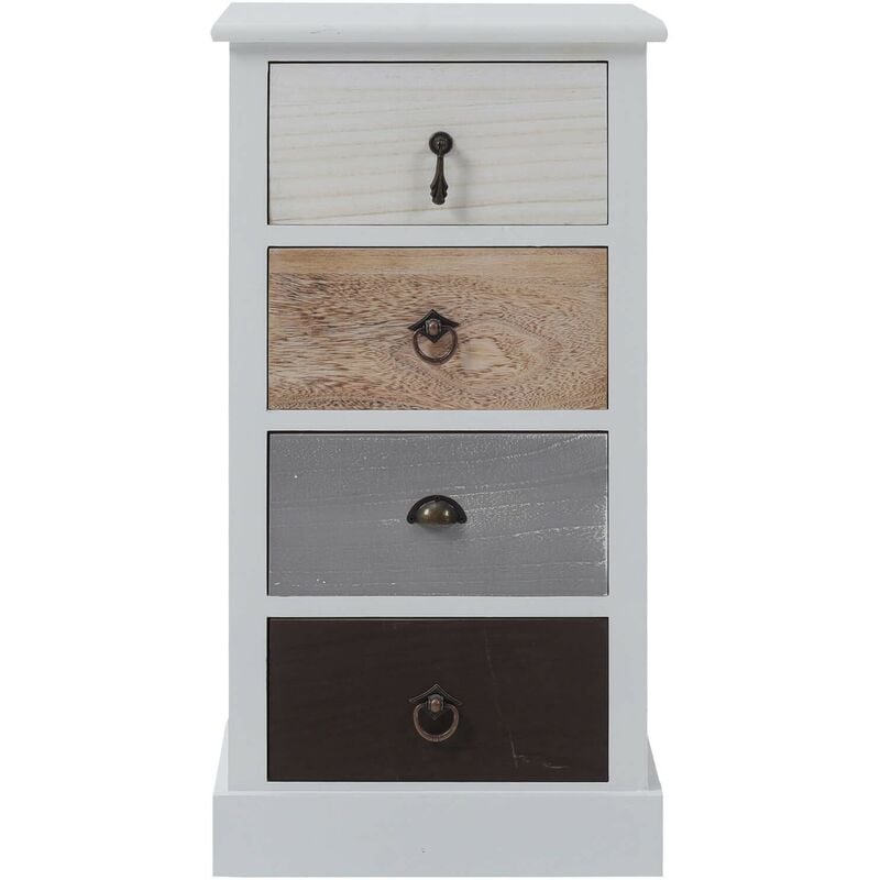 Mobili Rebecca - Rebecca Mobili Meuble de chevet Commode 4 Tiroirs Bois Blanc Rustique 69x37x27