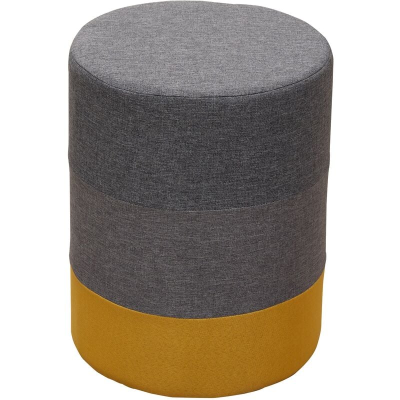 Rebecca Mobili Tabouret Repose-Pieds Pouf Rond Bois Tissu Jaune Gris 45x35x35