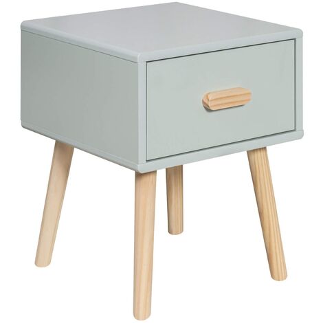 Mobili Rebecca – Table de chevet pour enfant 44x35x35 cm – MDF et pin – Tiroir avec guide en métal – Vert d'eau et marron – Montage requis