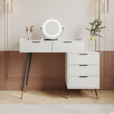 Tavolo Toeletta Selsey Veldio - 90 Cm, Con Cassetto Sospeso, Colore Grigio Beige, Per Camera Da Letto - Foto 3