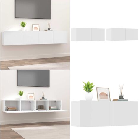 Mobili TV 2 pz Bianchi 80x30x30 cm in Legno Multistrato - TV in legno - Mobili porta TV