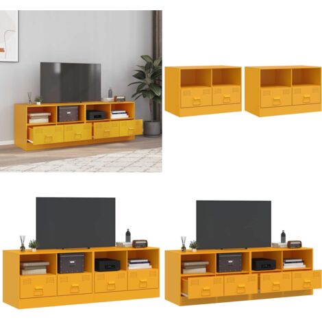 Mobili TV 2 pz Giallo Senape 67x39x44 cm in Acciaio - TV stand - Armadio TV