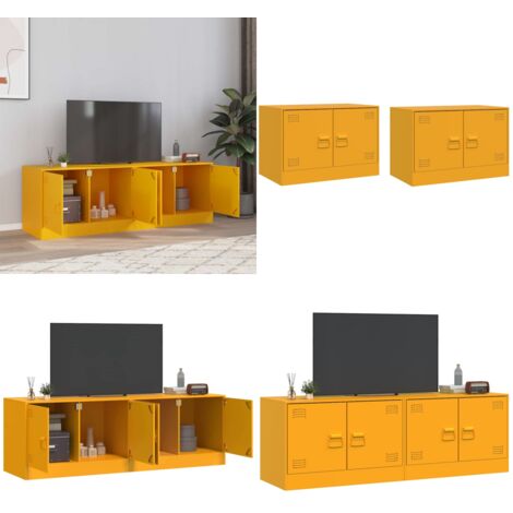 Mobili TV 2 pz Giallo Senape 67x39x44 cm in Acciaio - TV stand - Mobile TV