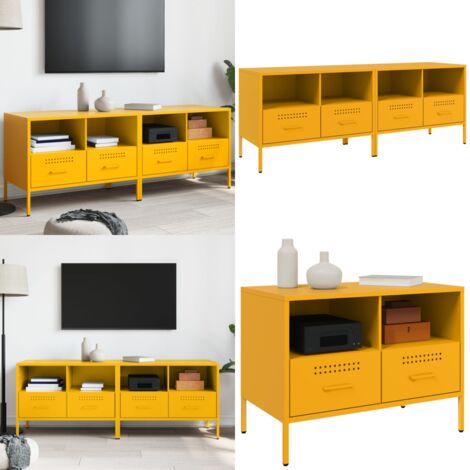 Mobili TV 2 pz Giallo Senape 68x39x50,5 cm in Acciaio - Mobili TV industriali - Mobili TV con cassetti