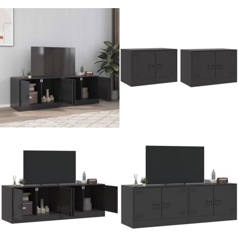 Mobili TV 2 pz Neri 67x39x44 cm in Acciaio - TV stand - Mobile TV