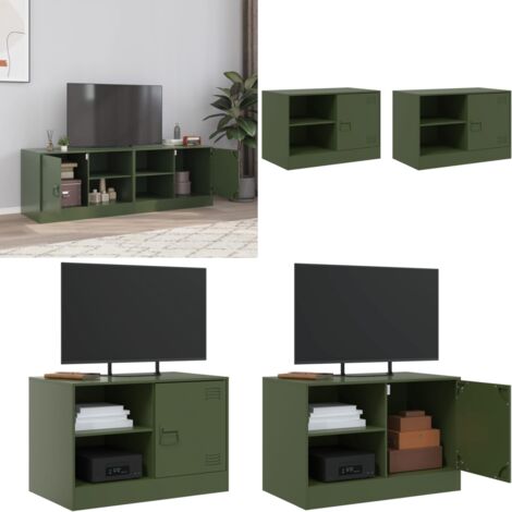 Mobili TV 2 pz Verde Oliva 67x39x44 cm in Acciaio - TV stand - Armadio TV