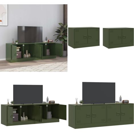 Mobili TV 2 pz Verde Oliva 67x39x44 cm in Acciaio - TV stand - Stand TV