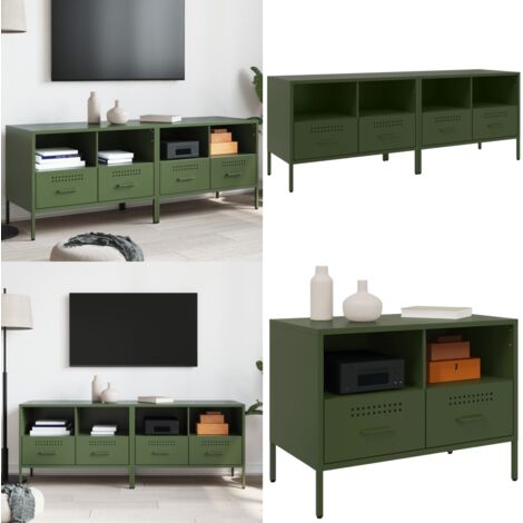 Mobili TV 2pz Verde Oliva 68x39x50,5 cm in Acciaio - Mobili TV industriale - Mobili TV verde oliva