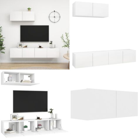 Mobili TV 3 pz Bianchi in Legno Multistrato - Armadio per impianti stereo - Armadio per TV
