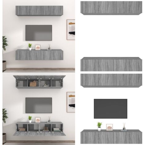 Mobili TV 4 pz Grigi Sonoma 80x30x30 cm in Legno Multistrato - TV in legno - Mobili a parete