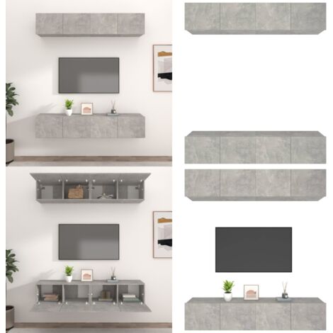 Mobili TV 4 pz Grigio Cemento 80x30x30 cm in Legno Multistrato - TV Wall - Mobile TV