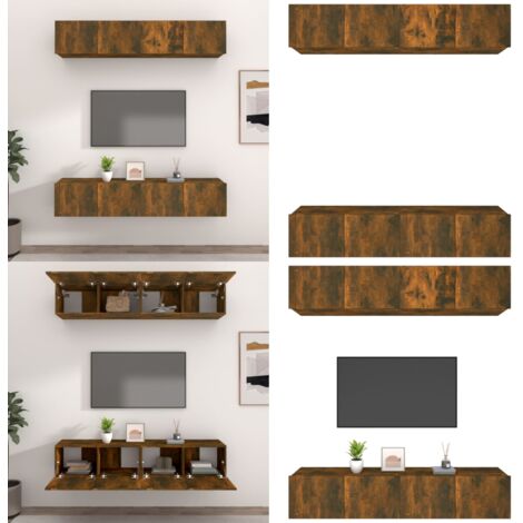 Mobili TV 4 pz Rovere Fumo 80x30x30 cm in Legno Multistrato - Legno multistrato - TV a parete