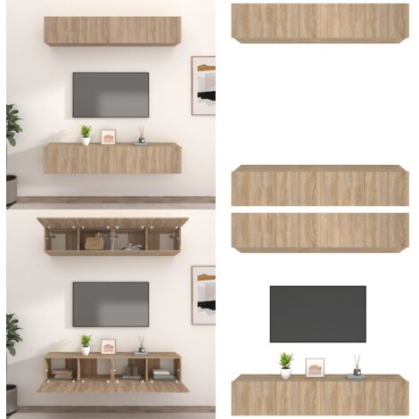 Mobili TV 4 pz Rovere Sonoma 80x30x30 cm in Legno Multistrato - Legno multistrato - TV a parete