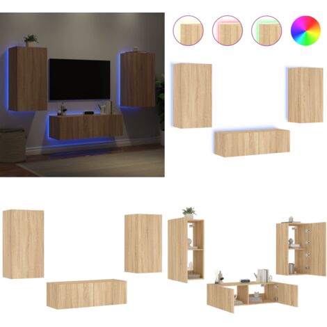 Mobili TV a Muro 3pz con Luci LED Rovere Sonoma - Mobili TV - Luci LED