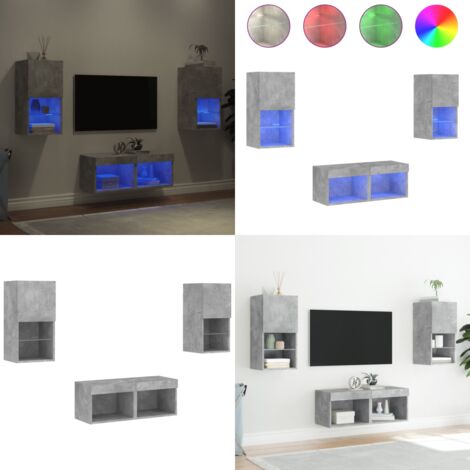 Mobili TV a Muro 4pz con Luci LED Grigio Cemento - Luci LED RGB - Mobili portaoggetti