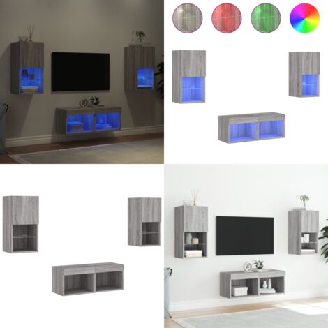 Mobili TV a Muro 4pz con Luci LED Grigio Sonoma - Luci LED RGB - Mobili porta TV