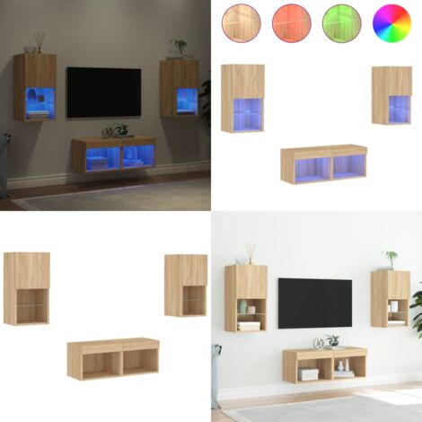 Mobili TV a Muro 4pz con Luci LED Rovere Sonoma - Mobili TV a parete - Luci LED RGB