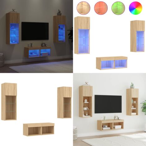 Mobili TV a Muro 4pz con Luci LED Rovere Sonoma - Mobili TV a parete - Luci LED RGB