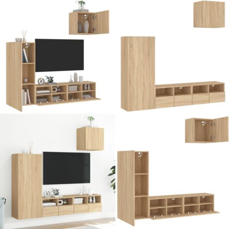 Mobili TV a Muro 4pz Rovere Sonoma in Legno Multistrato - Armadio TV - Armadio a parete