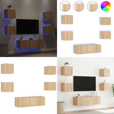 Mobili TV a Muro 5pz con Luci LED Rovere Sonoma - Mobili TV - Luci LED