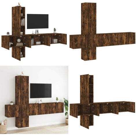 Mobili TV a Muro 5pz Rovere Fumo in Legno Multistrato - Armadio TV - Armadio a parete