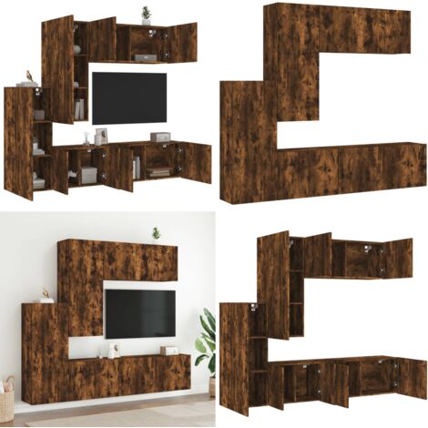 Mobili TV a Muro 5pz Rovere Fumo in Legno Multistrato - Armadio TV - Armadio a parete