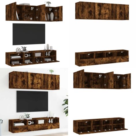 Mobili TV a Muro 5pz Rovere Fumo in Legno Multistrato - Armadio TV - Armadio a parete