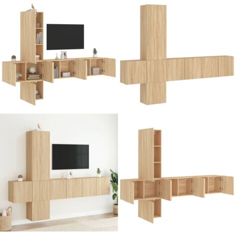 Mobili TV a Muro 5pz Rovere Sonoma in Legno Multistrato - Armadio TV - Armadio a parete
