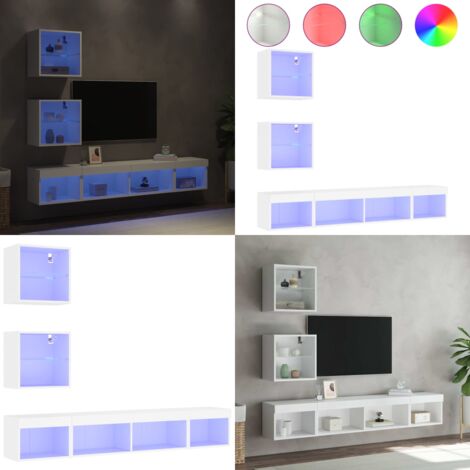 Mobili TV a Muro con LED 5pz Bianchi in Legno Multistrato - Mobili TV - LED RGB