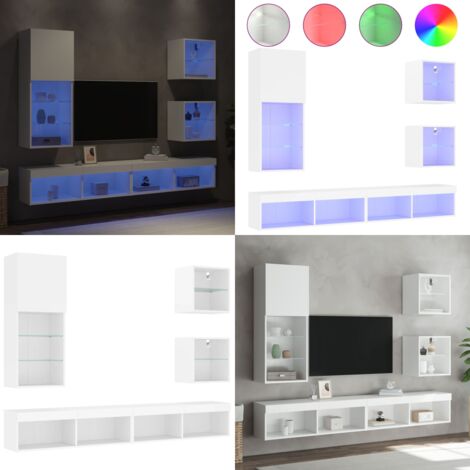 Mobili TV a Muro con LED 5pz Bianchi in Legno Multistrato - Mobili TV - Luci LED RGB