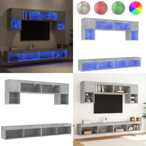 Mobili TV a Muro con LED 6pz Grigio Cemento Legno Multistrato - Mobili TV - LED RGB