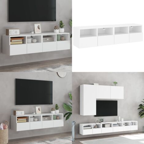Mobili TV a Parete 2pz Bianchi 60x30x30 cm in Legno Multistrato - Mobili TV - Armadi TV