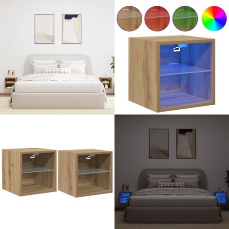 Mobili TV a Parete con Luci LED 2 pz Rovere Artigianale - Mobili TV a parete - Luci LED RGB
