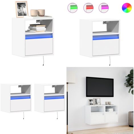 Mobili TV a Parete con Luci LED 2pz Bianchi 40x30x40 cm - Armadio TV - Armadio con luci LED