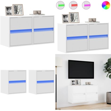 Mobili TV a Parete con Luci LED 2pz Bianchi 40x30x40 cm - Armadio TV - Luci LED
