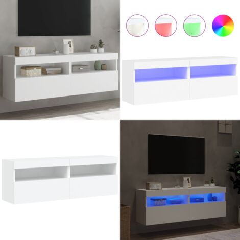 Mobili TV a Parete con Luci LED 2pz Bianchi 60x30x40 cm - Mobili TV a parete - Luci LED RGB