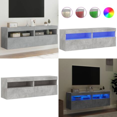 Mobili TV a Parete con Luci LED 2pz Grigio Cemento 60x30x40 cm - Mobili TV a parete - Luci LED RGB