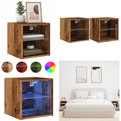 Mobili TV a Parete con Luci LED 2pz Legno Antico 30x28,5x30 cm - Mobili TV a parete - Luci LED RGB