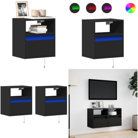 Mobili TV a Parete con Luci LED 2pz Neri 41x31x45 cm - Armadio TV - Luci LED