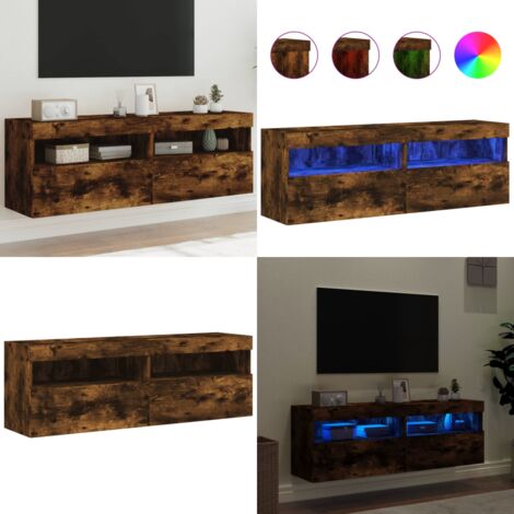 Mobili TV a Parete con Luci LED 2pz Rovere Fumo 60x30x40 cm - Luci LED RGB - Mobile TV a parete