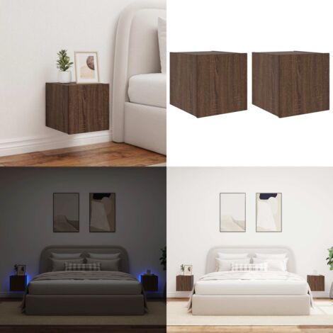 Mobili TV a Parete con Luci LED 2pz Rovere Marrone 30,5x35x30cm - Mobili TV a parete - Luci LED RGB