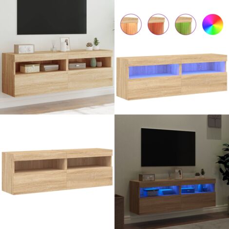 Mobili TV a Parete con Luci LED 2pz Rovere Sonoma 60x30x40 cm - Mobili TV a parete - Luci LED RGB